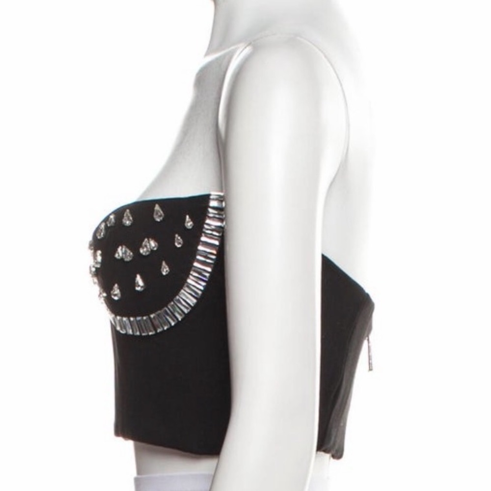 AREA Black and crystal Studded Crop Top